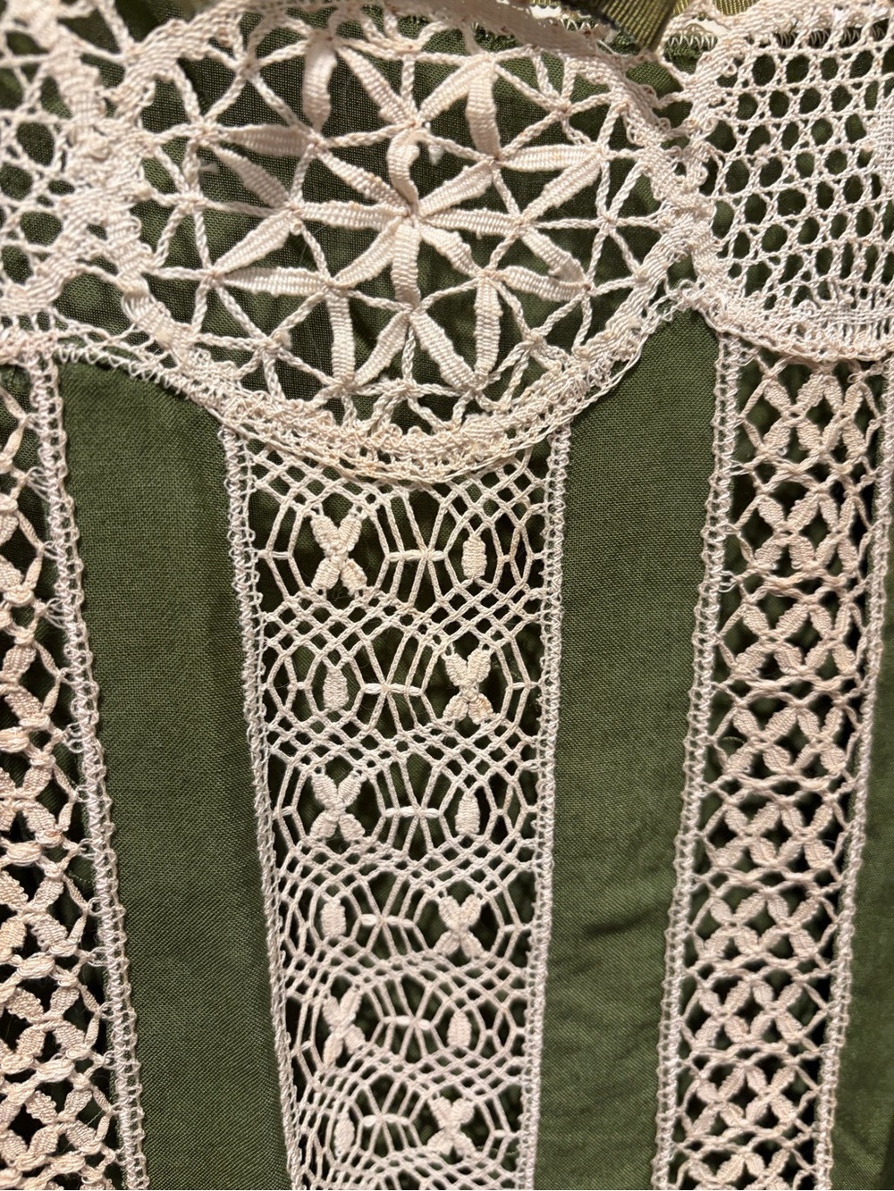 Source Unknown Olive Mini Dress with Cream Crochet Trim - Picture 2 of 8